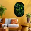 Bladeren - Regendruppels - Licht - Groen Wandcirkel Ovaal Glas middel -sfeer4