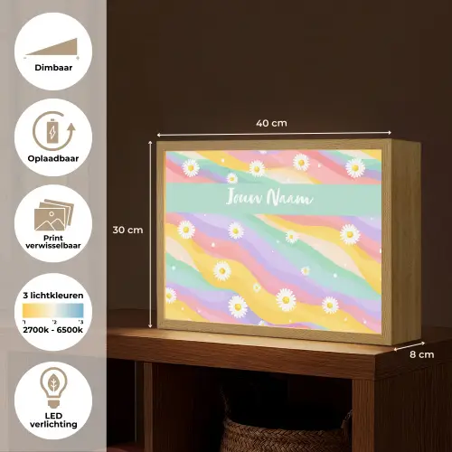 Madeliefjes - Kleurrijk - Pastel Light Box met batterij (Wandlamp kind) middel -USP_websiteoverzichtNL