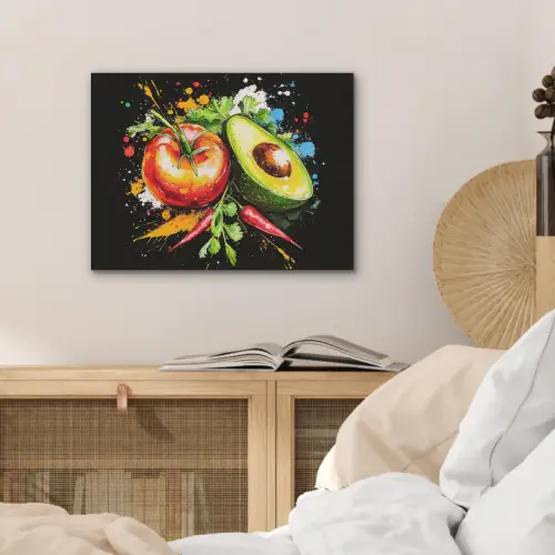 Tomaat - Avocado - Peper - Graffiti - Verf - Modern PET vilt klein -sfeer3