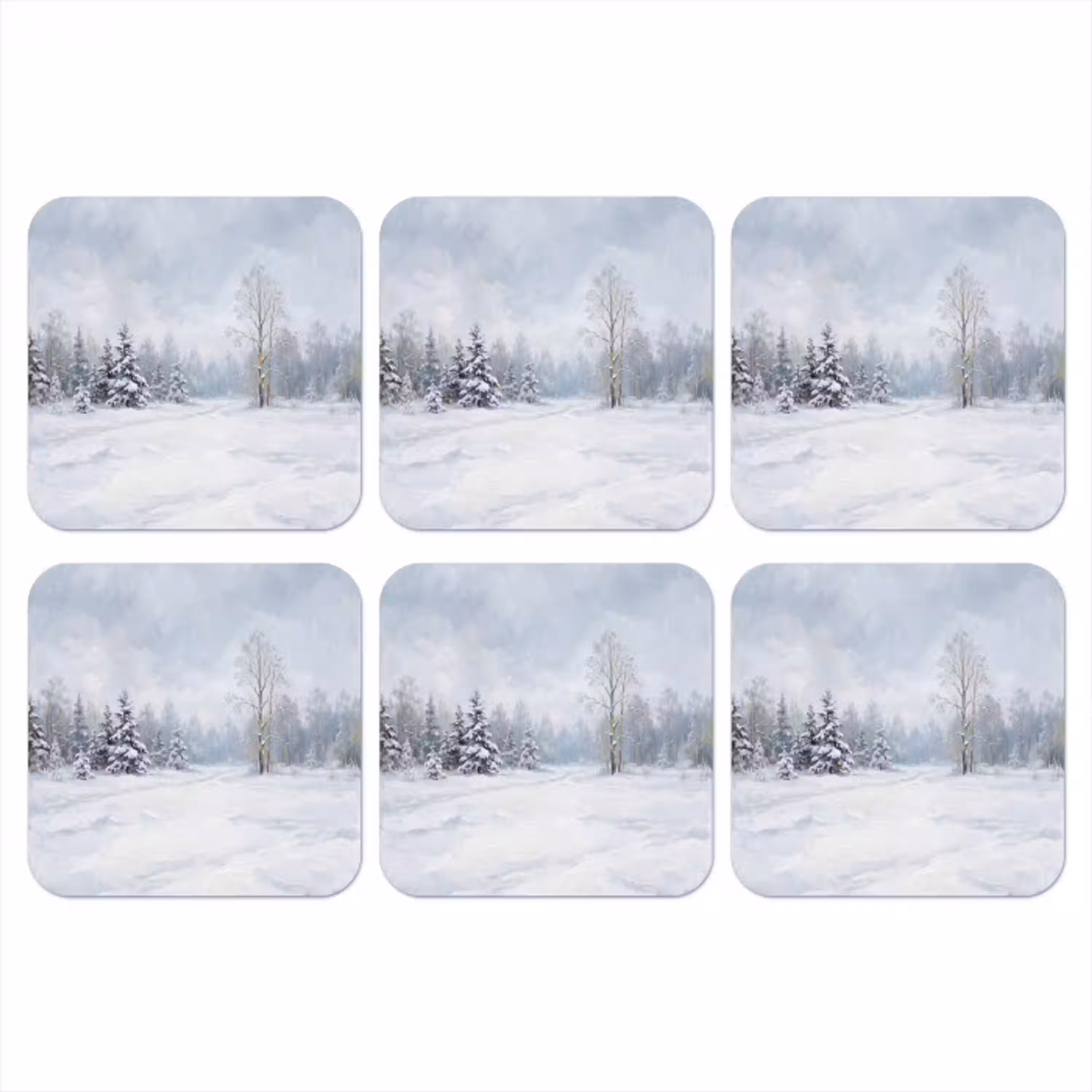 Bospad - Dennen - Sneeuw - Winter - Rustgevend onderzetter kurk middel -3d