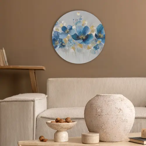 Bloemen - Blauw - Abstract Akoestische PET Vilt - Rond klein -sfeer1