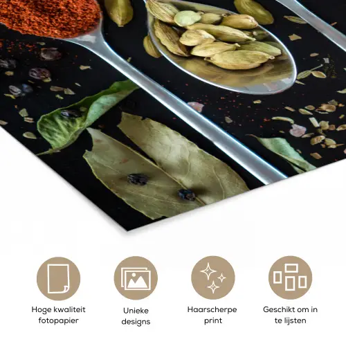 Kruiden - Lepel - Specerijen - Zwart - Keuken poster papier klein -closeup_NL