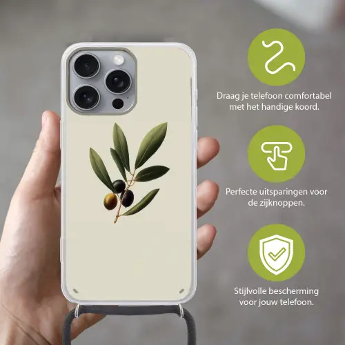 Olijftak - Donkergroen - Olijven Hoesje iPhone 16 Pro Max met koord klein -sfeer2_NL