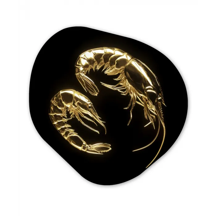 Garnalen - Zwart - Goud - Dieren Wandcirkel Organisch Forex 3mm klein -3d