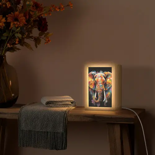 Olifant - Graffiti - Zwart - Dieren - Kleuren Light Box met kabel (Tafellamp) klein -sfeer4