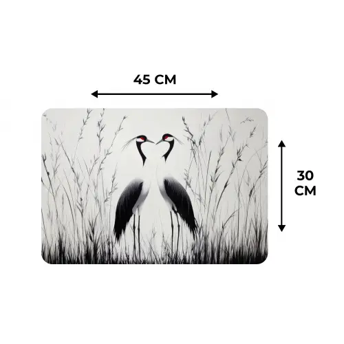 Kraanvogels - Gras - Hartvorm - Zwart Placemat vinyl groot -specs