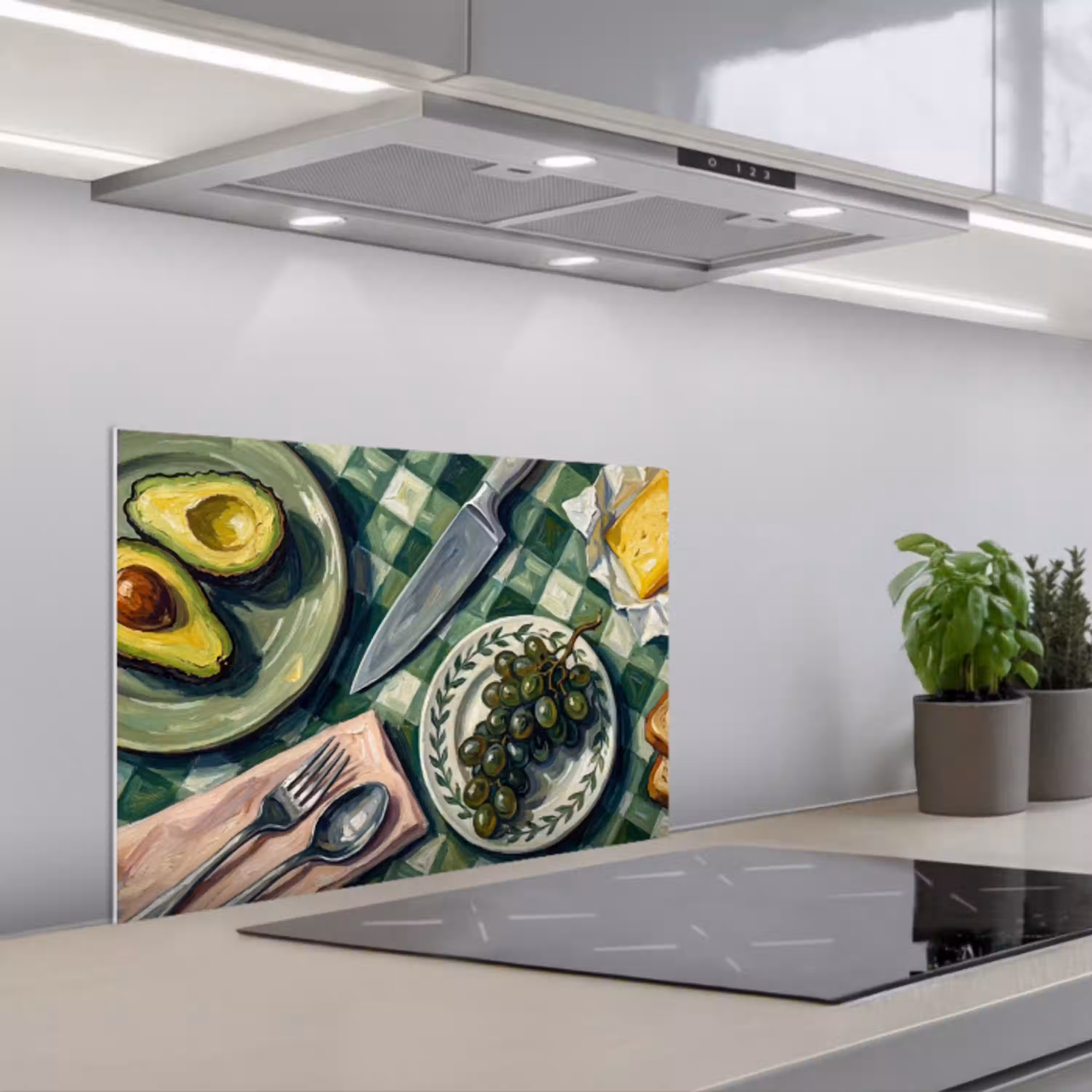 Eten - Ontbijt - Tafel - Modern - Groen keuken achterwand spatscherm klein -3d_schuin
