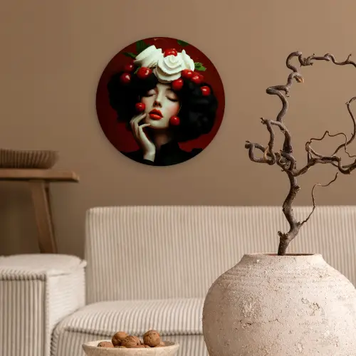 Vrouw - Kersen - Slagroom Wandcirkel plexiglas klein -sfeer1
