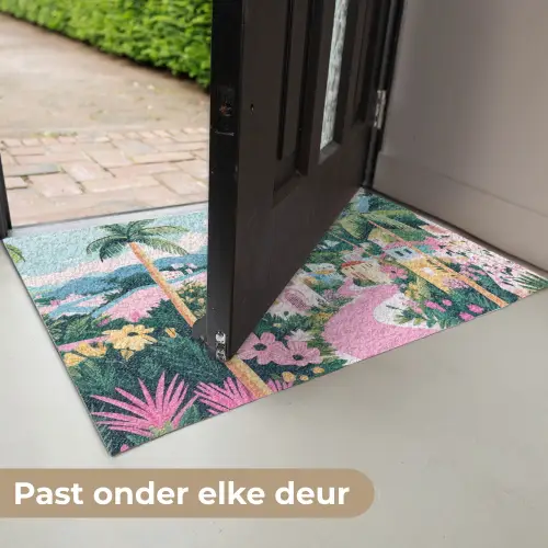 Kleurrijk - Huizen - Heuvels - Roze Deurmat klein -USP_NL