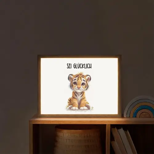 Tijger - Wees gelukkig - Quote - Dier Light Box met batterij (Wandlamp kind) middel -sfeer1_kind