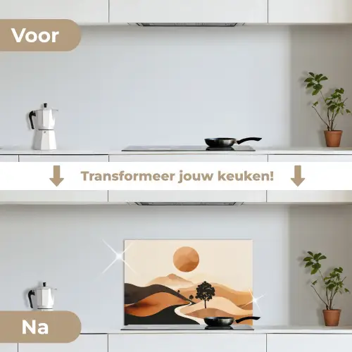 Zon - Heuvels - Boom - Abstract keuken achterwand spatscherm klein -voor_na_NL