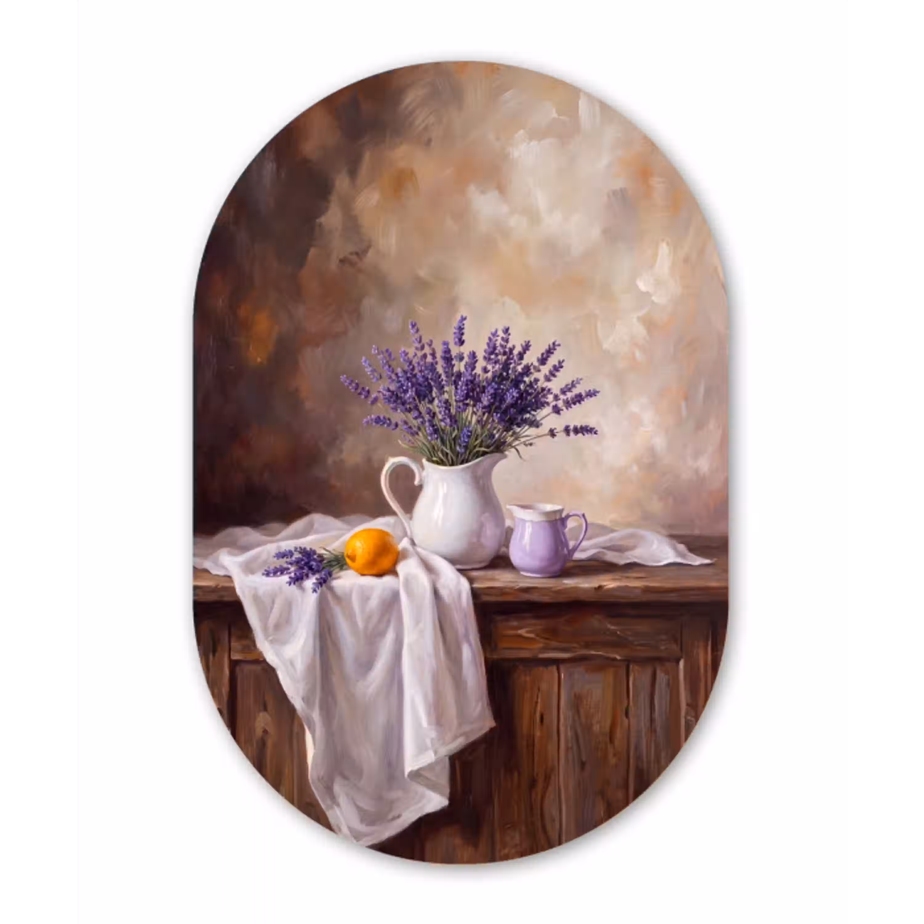 Bloemen - Stilleven - Paars Wandcirkel Ovaal Glas middel -3d
