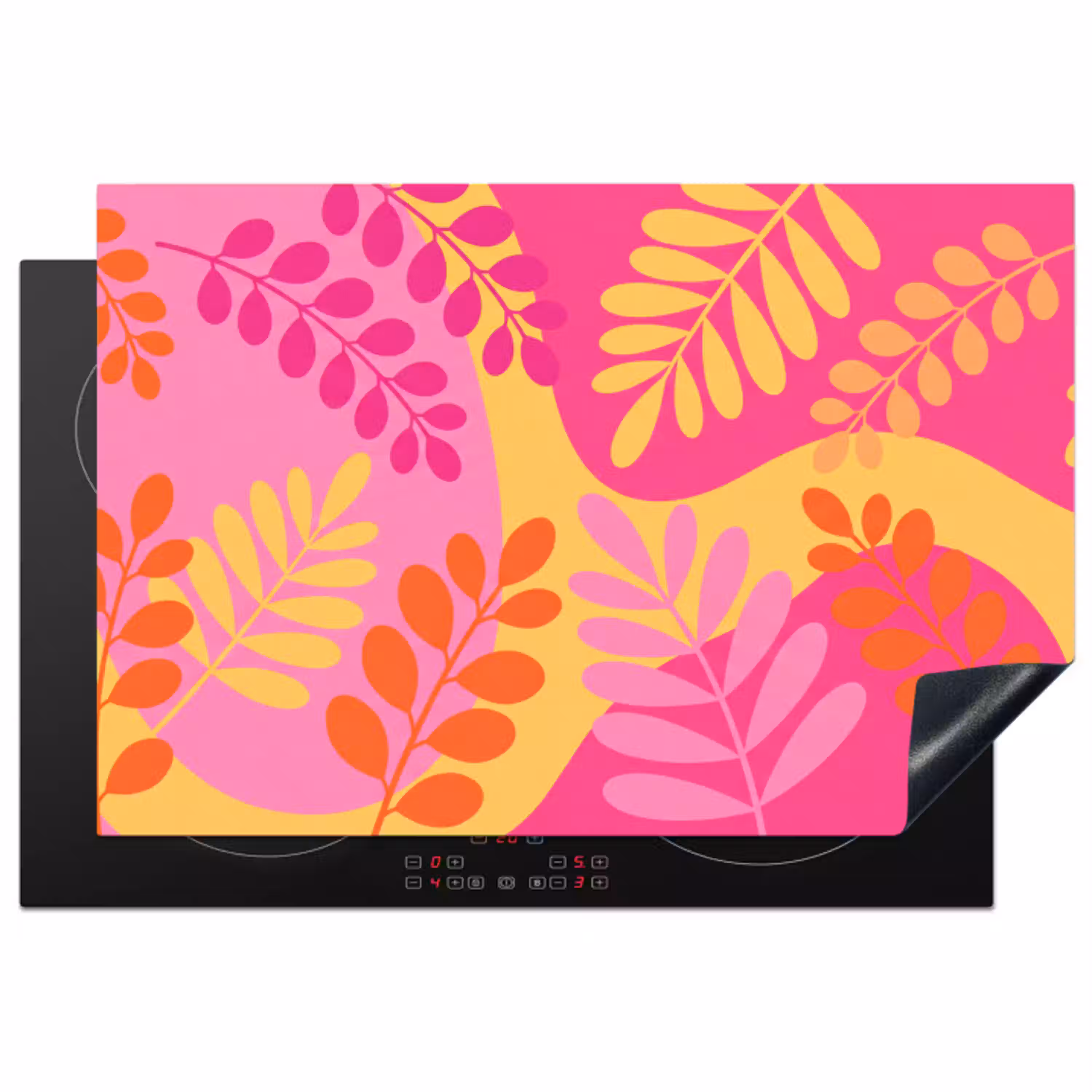 Natuur - Bladeren - Abstract - Roze - Geel Inductie beschermer vinyl 3mm klein -3d