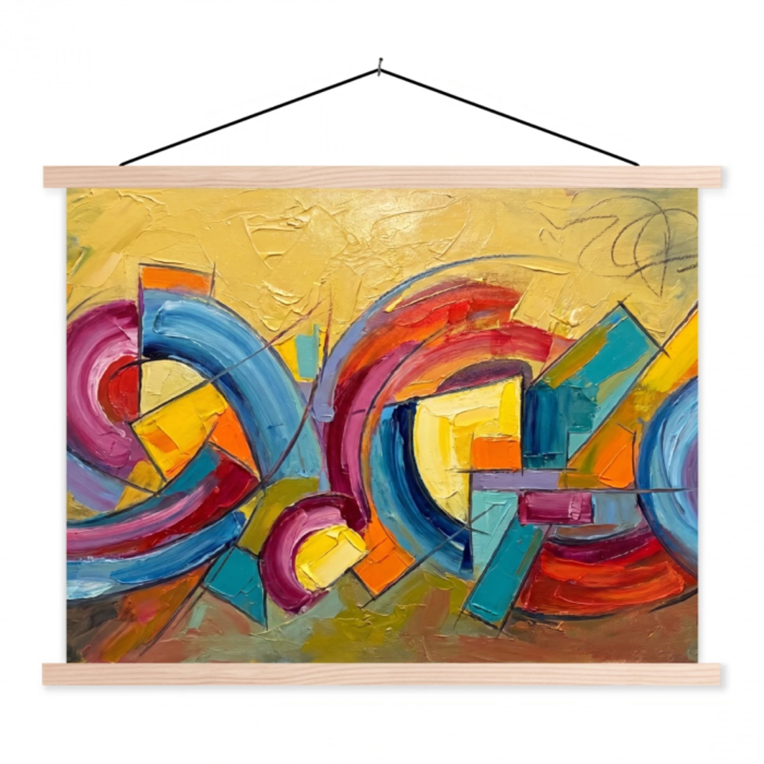 Abstract - Cirkels - Schilderij - Kleurrijk - Dynamisch textielposter latten blank klein -3d