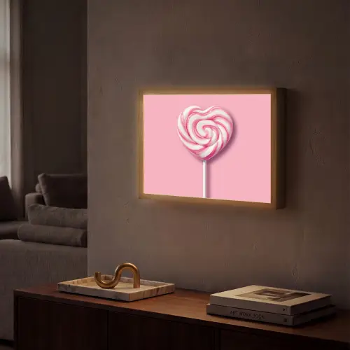 Snoep - Lolly - Hart- Roze Light Box met batterij (Wandlamp) middel -sfeer1