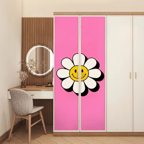 Smiley - Bloem - Roze deurposter klein -sfeer3
