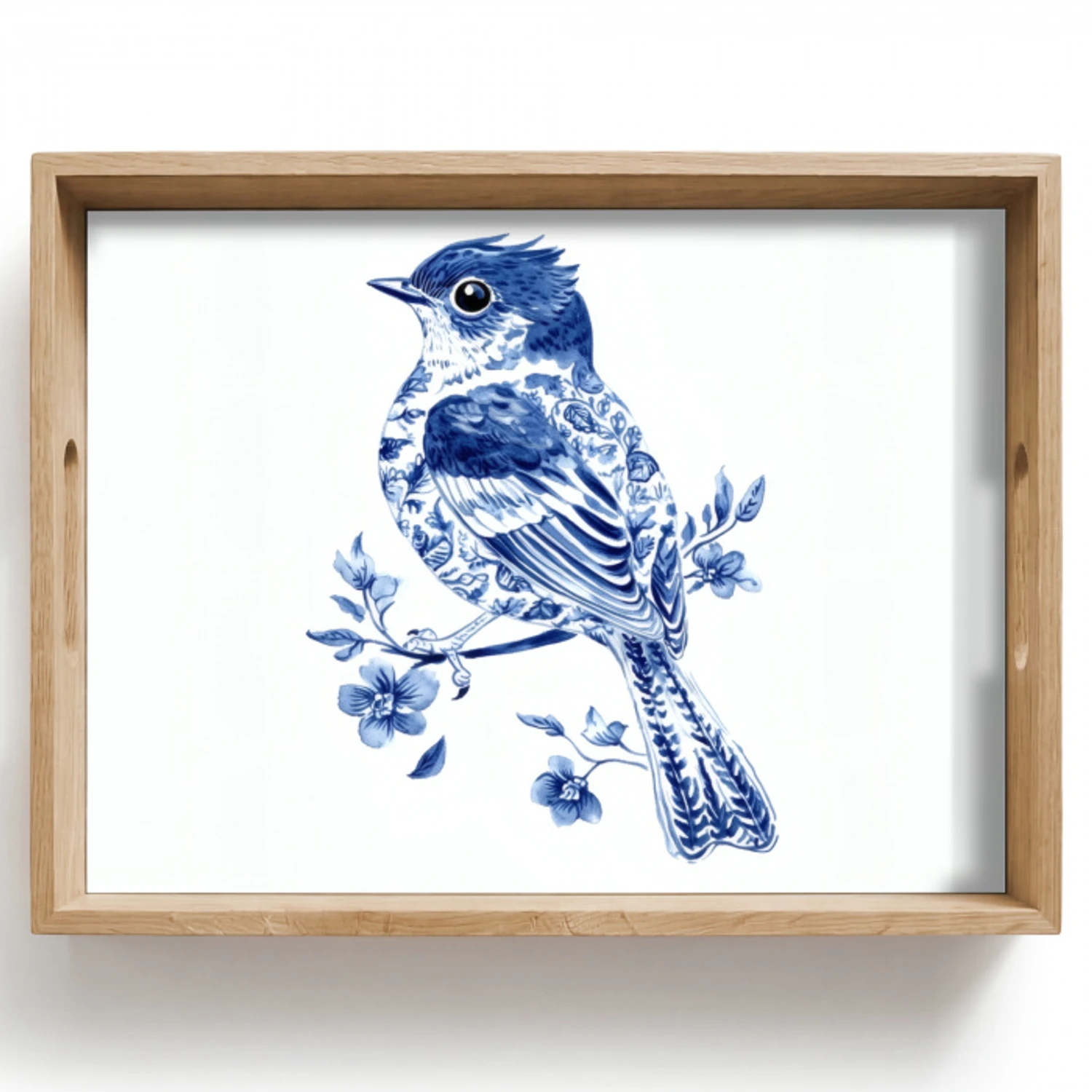 Vogel - Delfts blauw - Illustratie - Bloemen Dienblad Rechthoek middel -z3d_shopping