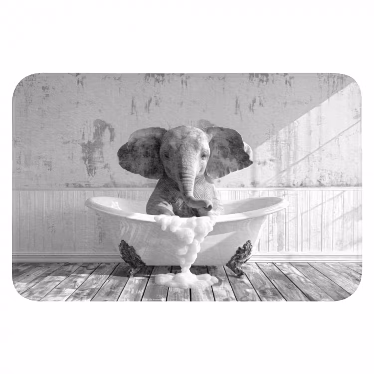 Badmat - Olifant - Vintage - Dieren - Zwart - Wit