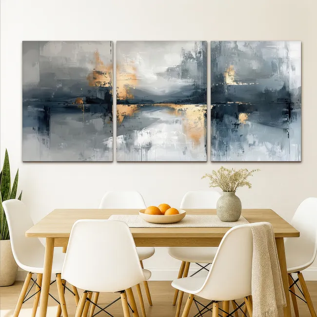 Meerluik schilderij - 3 luiken - Abstract - Grijs - Goud - Modern