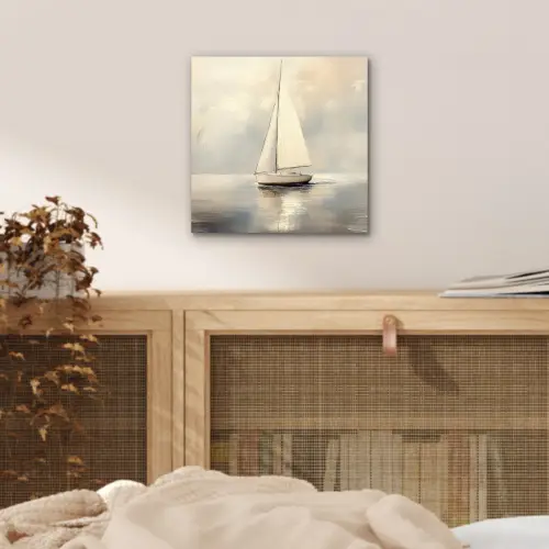 Zeilschip - Zee - Bewolkt aluminium wit klein -sfeer3