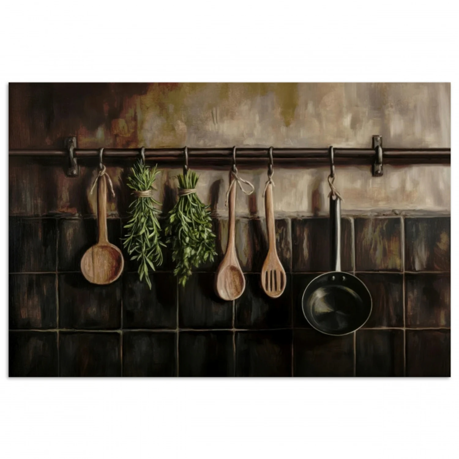 Keukengerei - Rustiek - Tegels - Kruiden poster papier klein -3d