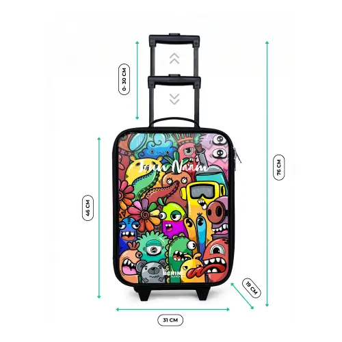 Expressief en druk patroon met monsters Kinderkoffer - Zwart klein -productfoto_formaten