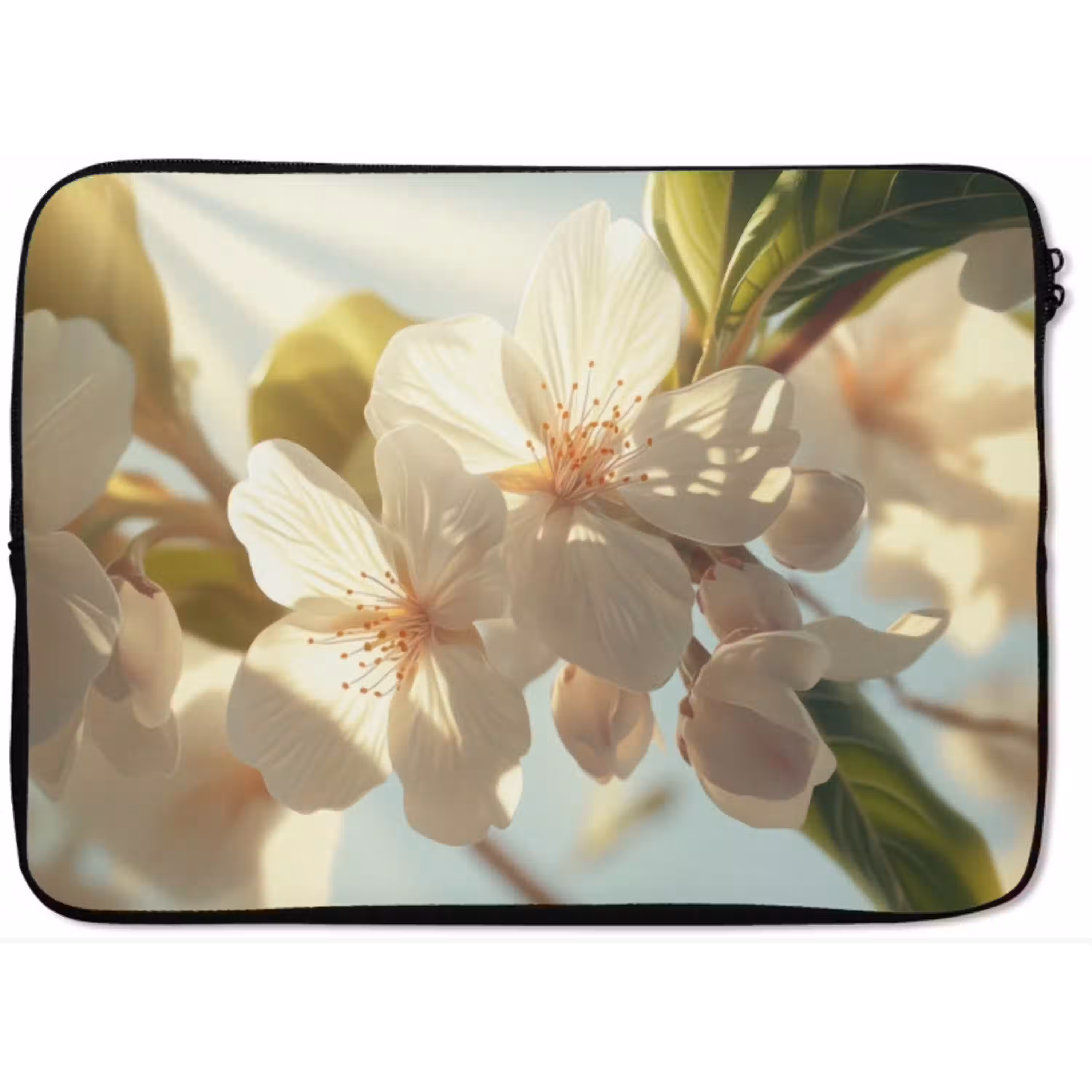 Bloesems - Wit - Zonnestralen -  Bloemblaadjes laptophoes neopreen klein -zkaufland3dotto