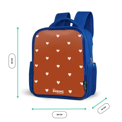 Wit hartjespatroon op oranje bruine achtergrond Kinderrugzak - Blauw middel -productfoto_formaten