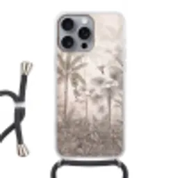 Jungle - Banenboom - Kolibrie - Beige Hoesje iPhone 16 Pro Max met koord klein -3d