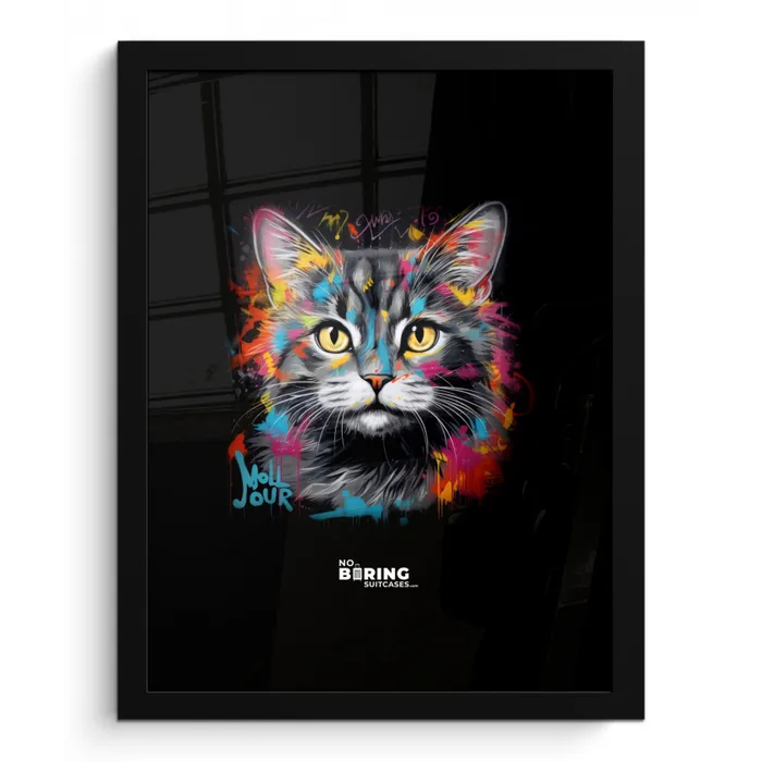 Kat met kleurrijke penseelstreken fotolijst zwart zonder passe partout klein -3d