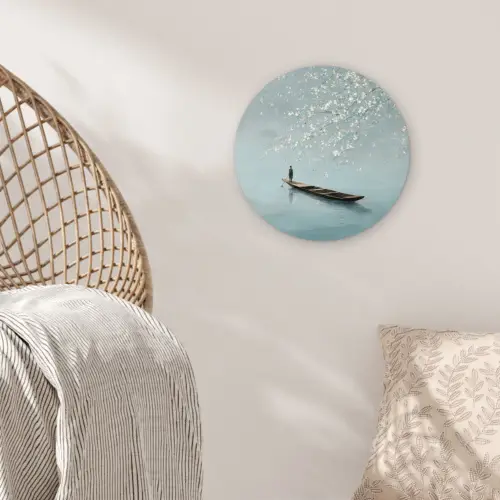Bloesems - Minimalistisch - Wateroppervlak - Boot Wandcirkel kunststof plaat 5mm dik klein -sfeer5