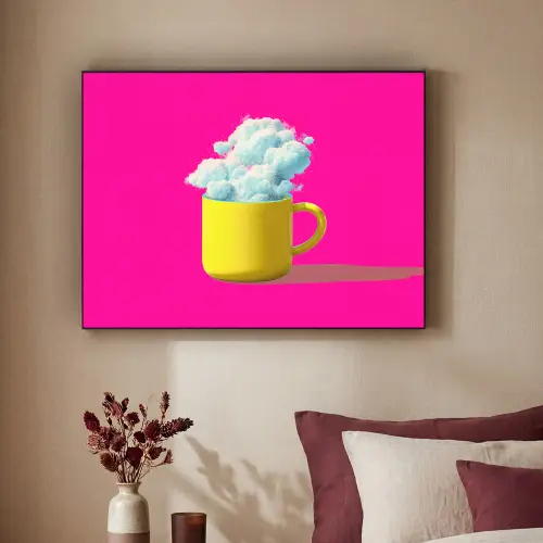 Mok - Wolken - Roze - Minimalitisch Textielframe zwart klein -sfeer1