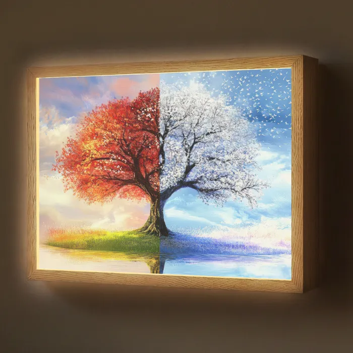 Seizoenen - Kunst - Boom - Winter - Herfst Light Box met batterij (Wandlamp) middel -z3d_website