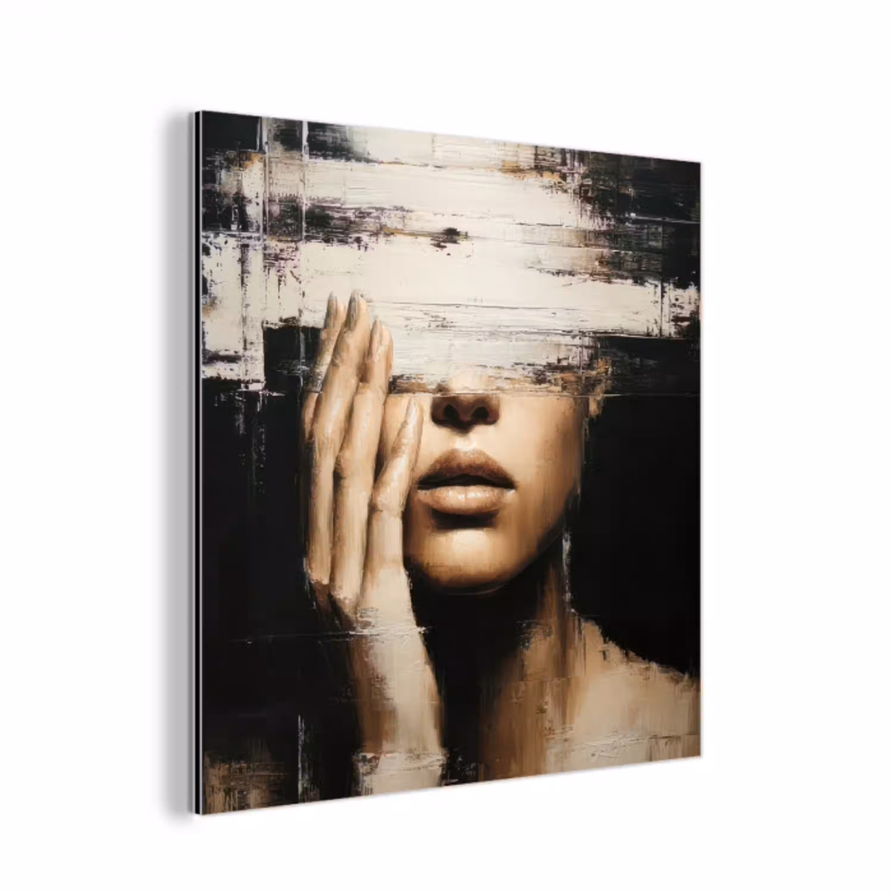 Hand - Gezicht - Strepen - Abstract aluminium wit klein -3d