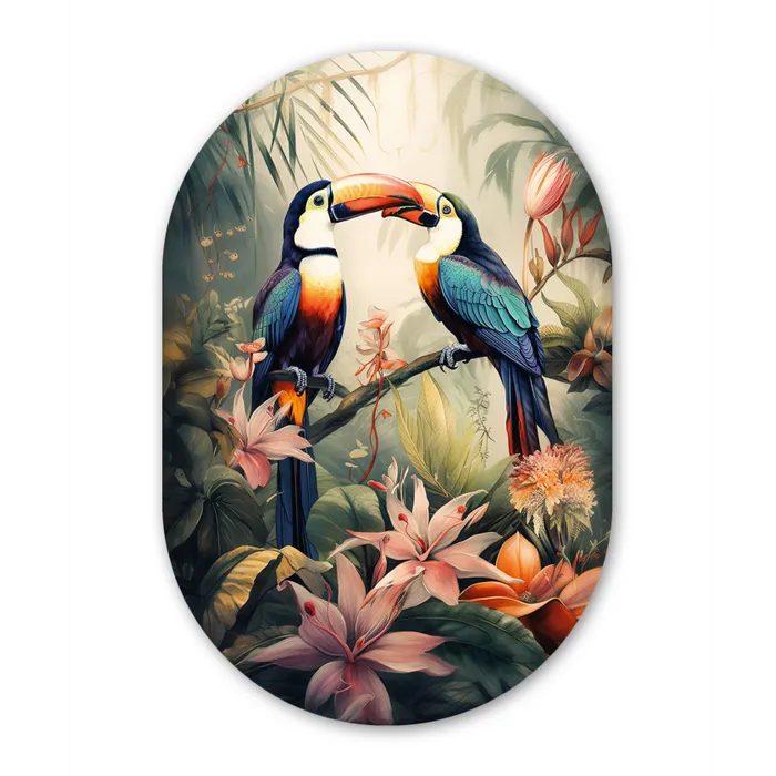 Toekan - Vogels - Bloemen - Natuur - Jungle Wandcirkel Ovaal Forex klein -3d