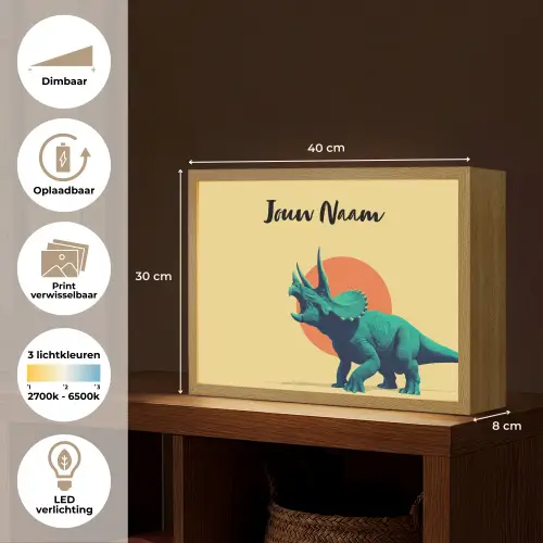 Triceratops - Hoorns - Cirkel - Oranje Light Box met batterij (Wandlamp kind) middel -USP_websiteoverzichtNL