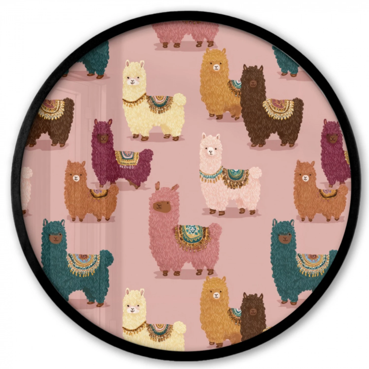Alpaca's - Patroon - Kleurrijk Fotolijst rond zonder passe partout klein 856 -3d