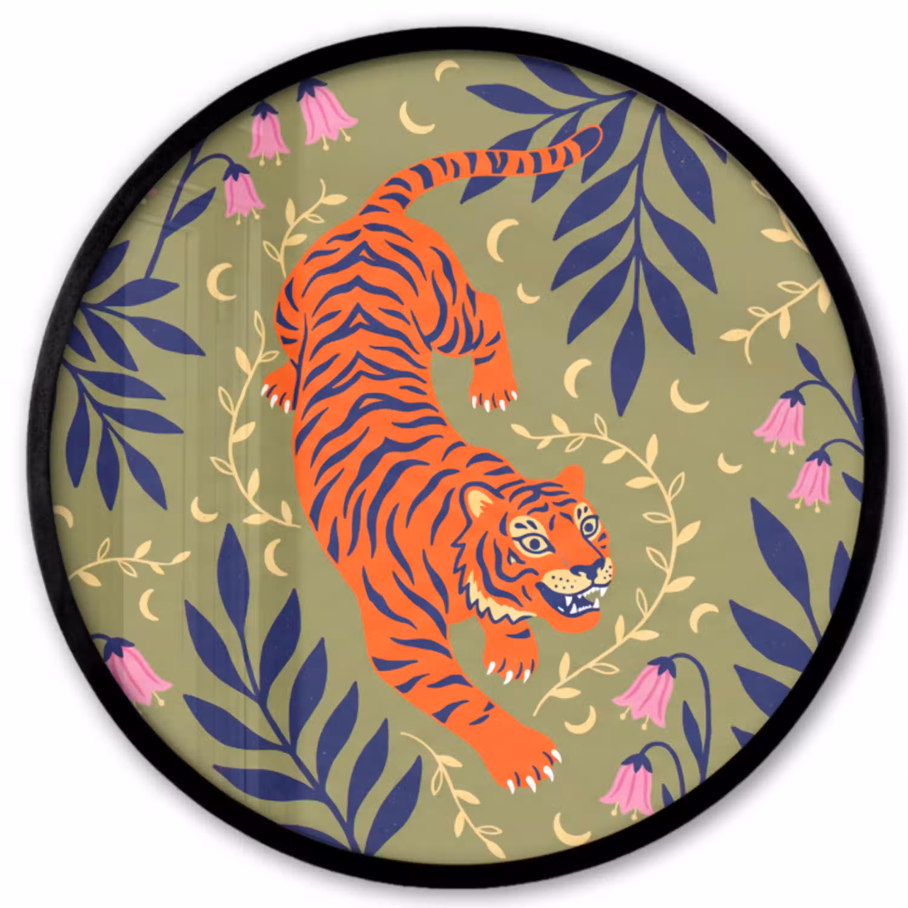 Tijger - Bladeren - Dieren - Illustratie - Oranje Fotolijst rond zonder passe partout klein -3d