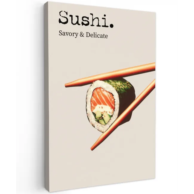 Sushi - Zalm - Rijst - Japans Tuinposter op houten frame 2 cm dik klein -3d