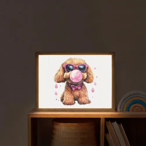 Hond - Roze - Kauwgom Light Box met batterij (Wandlamp kind) middel -sfeer1_kind