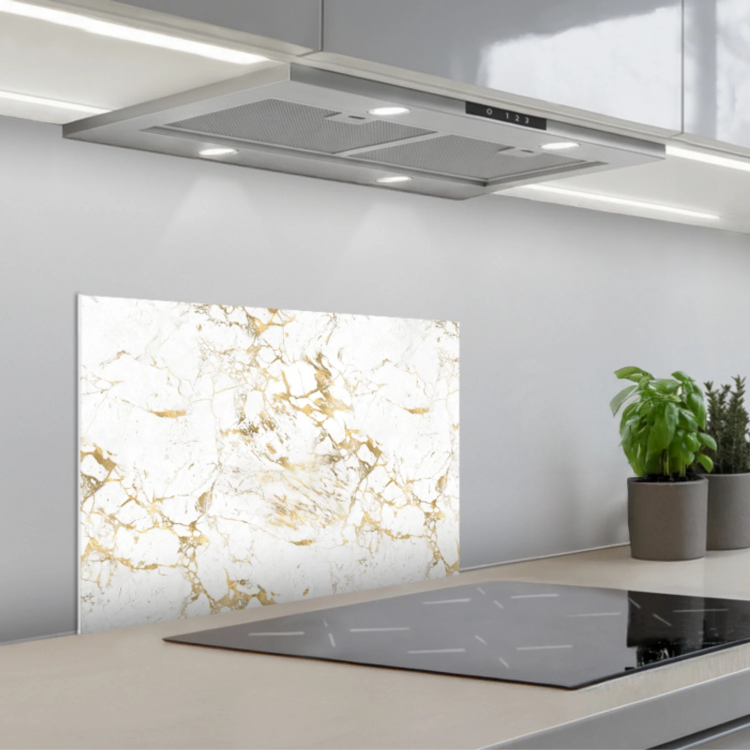 Wit - Marmer - Luxe - Goud keuken achterwand spatscherm klein 900 -3d_schuin