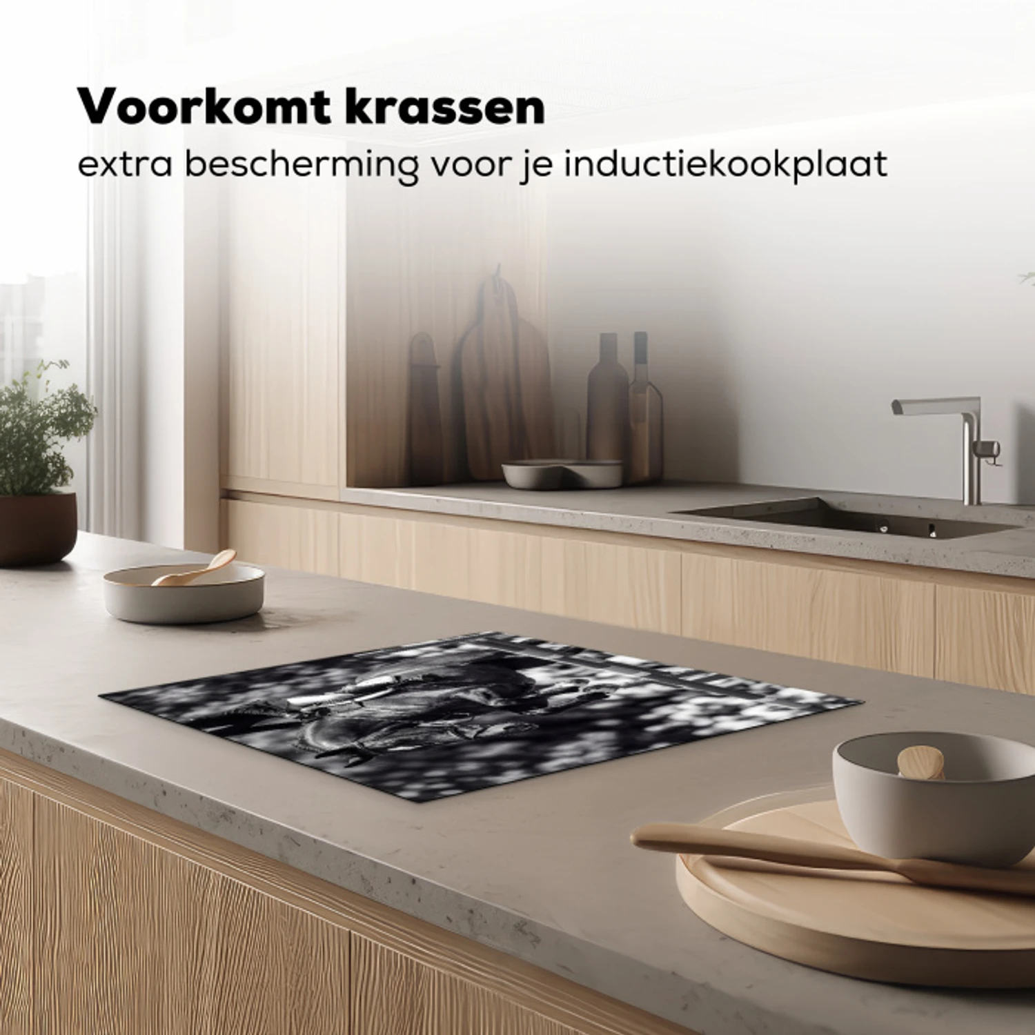 Springen - Paard - Zwart - Wit Inductie beschermer vinyl 3mm middel -sfeer1
