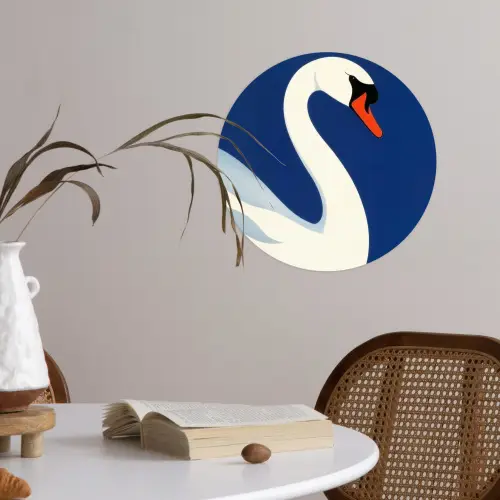 Zwaan - Wit - Snavel - Illustratie Wandcirkel behangsticker klein -sfeer3