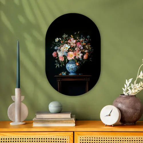 Roze - Bloemen - Vaas - Kleuren Wandcirkel Ovaal Forex klein -sfeer2