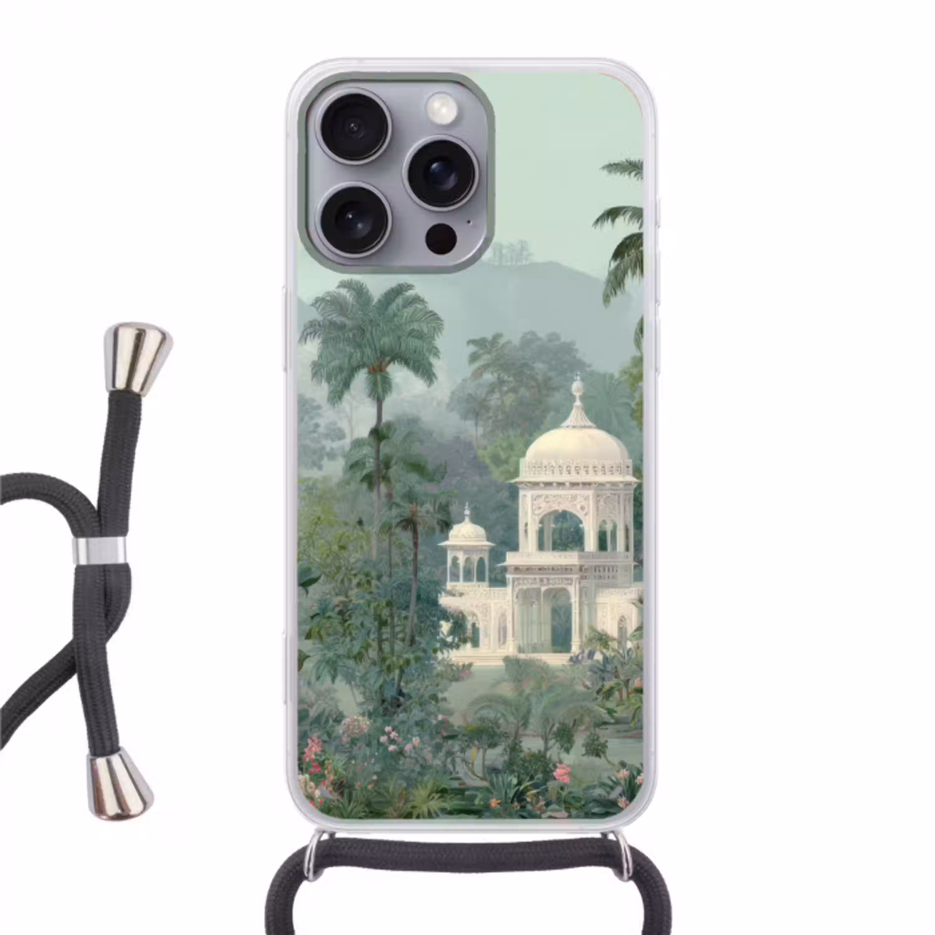 Tropische tuin - Koepelgebouw - Bloemen Hoesje iPhone 16 Pro Max met koord klein -3d
