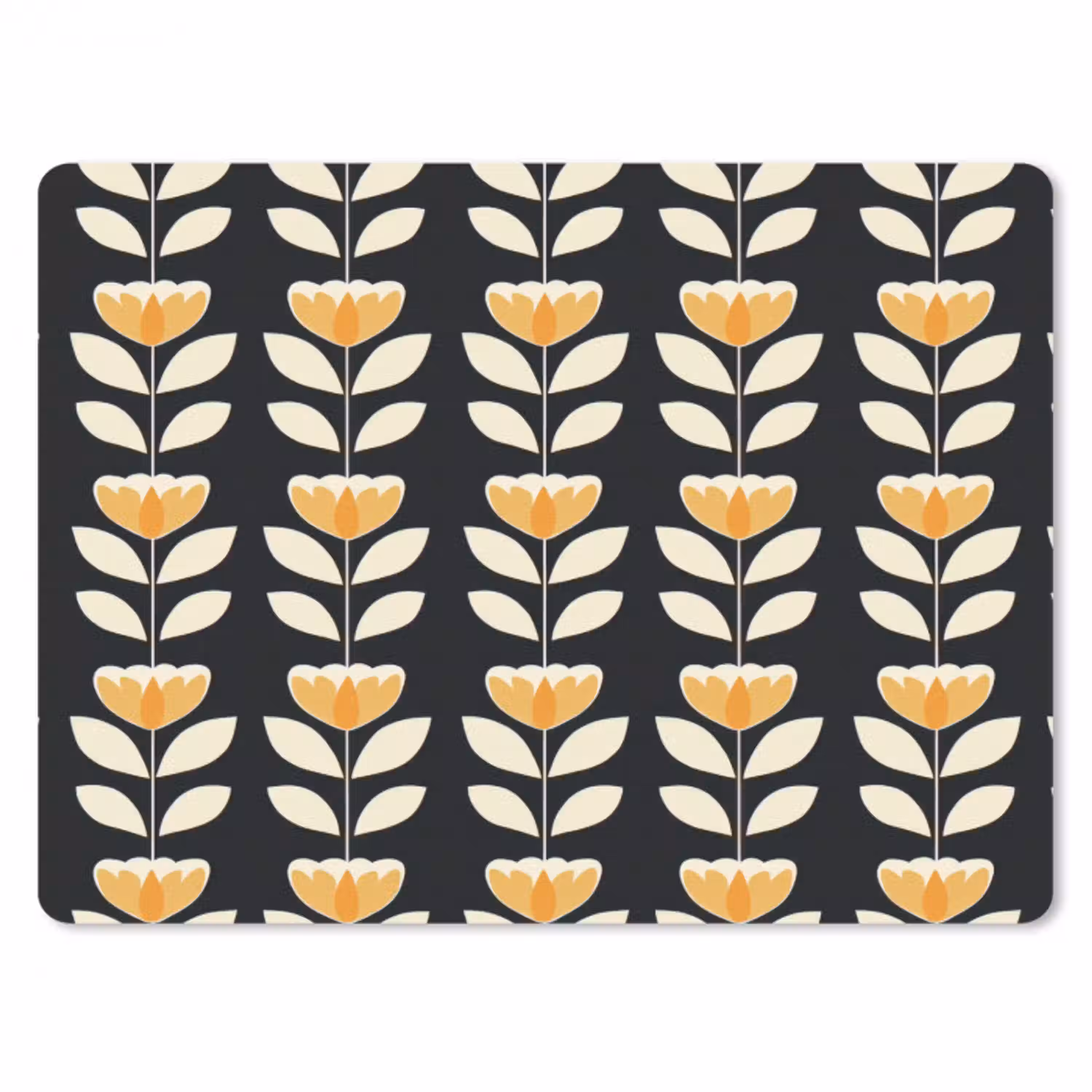 Retro - Bloem - Zwart - Okergeel muismat rubber klein 262 -3d