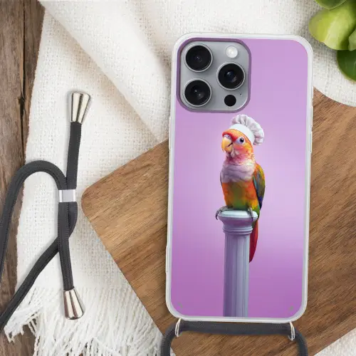 Papegaai - Koksmuts - Pilaar - Vogel Hoesje iPhone 16 Pro Max met koord klein -sfeer4