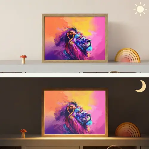 Leeuw - Verf- Kleuren - Dier Light Box met batterij (Wandlamp kind) middel -sfeer3_kind