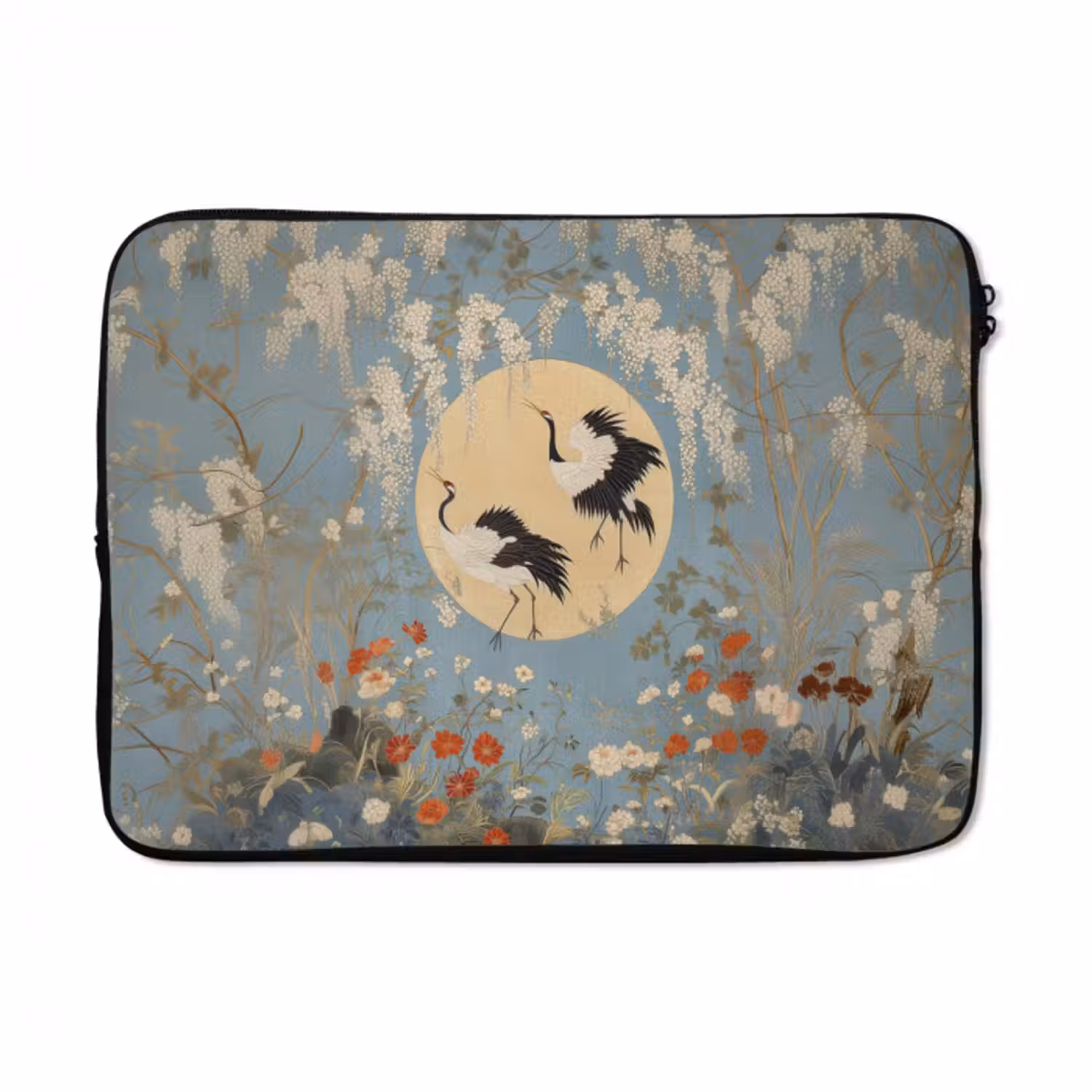 Laptop hülle - Kraniche - Mond - Blumen - Blau