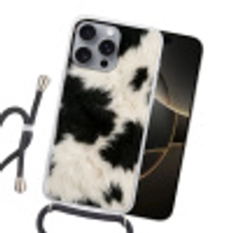 Bont - Textuur - Zwart - Wit Hoesje iPhone 16 Pro Max met koord klein -sfeer1